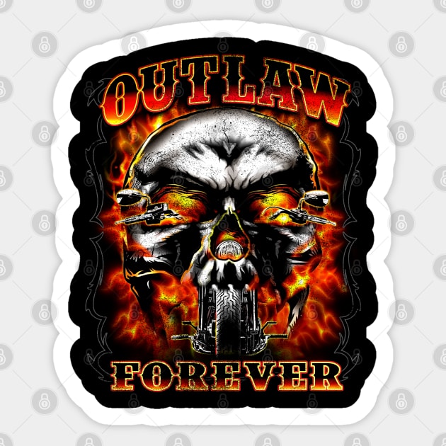 Outlaw Forever Flaming Skull Bike (full colour) Sticker by Cattle and Crow